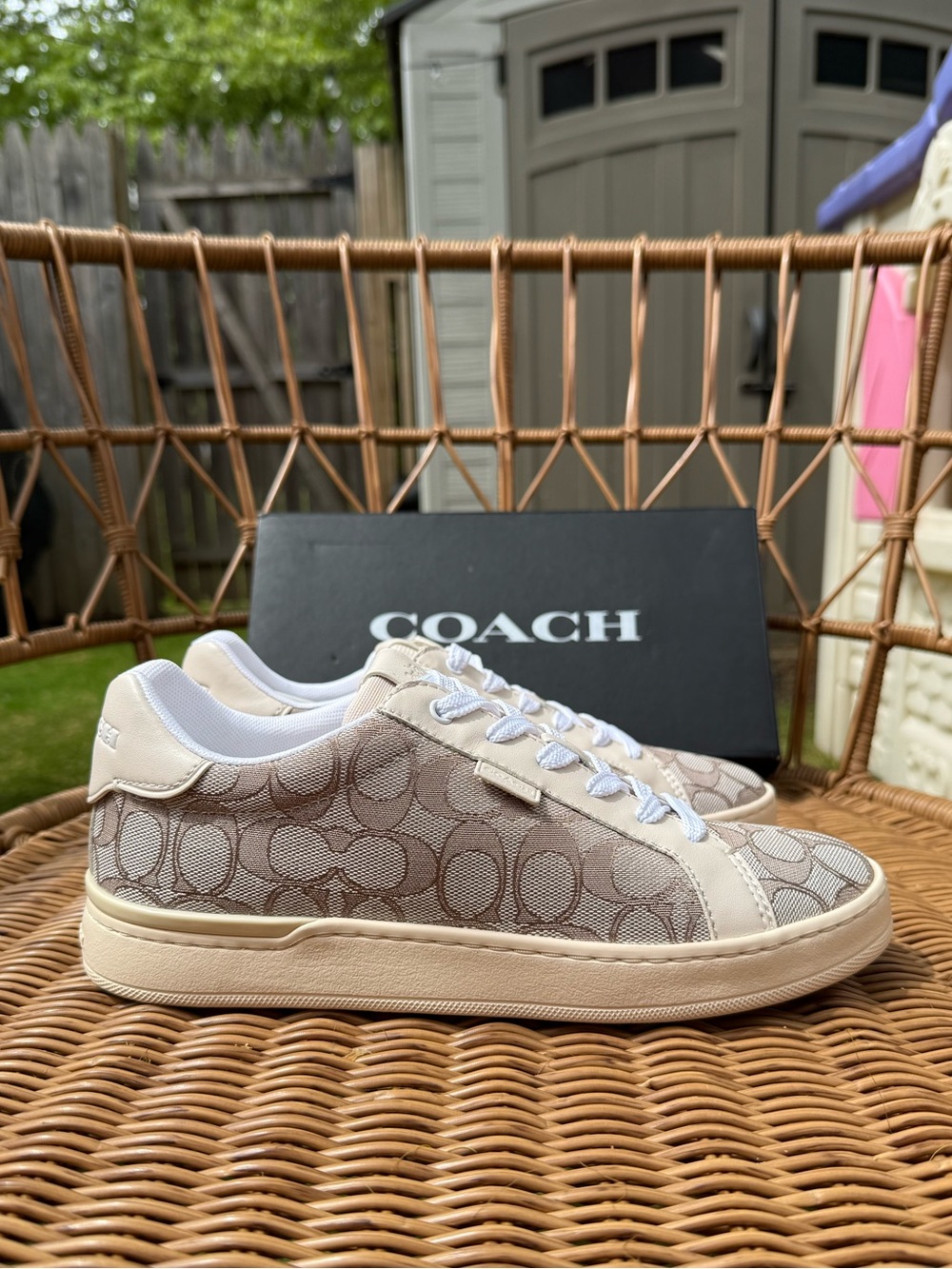 Coach Beige and Cream Signature Low-Top Sneakers